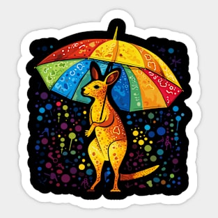 Kangaroo Rainy Day With Umbrella Sticker